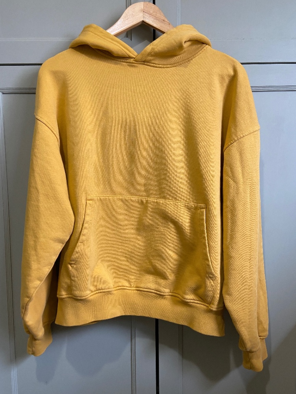 Yellow oversized hoodie, 100% organic cotton unisex sweatshirt pullover